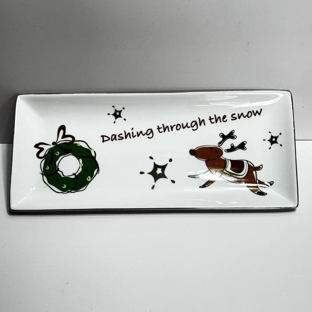 Studio Dashing Through the Snow Holiday Serving Tray Platter Rectangle Reindeer